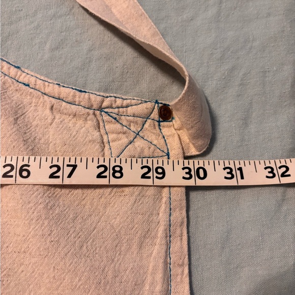 Anthropologie Cotton Linen Blend Apron Natural/Blue Contrast - Picture 5 of 6